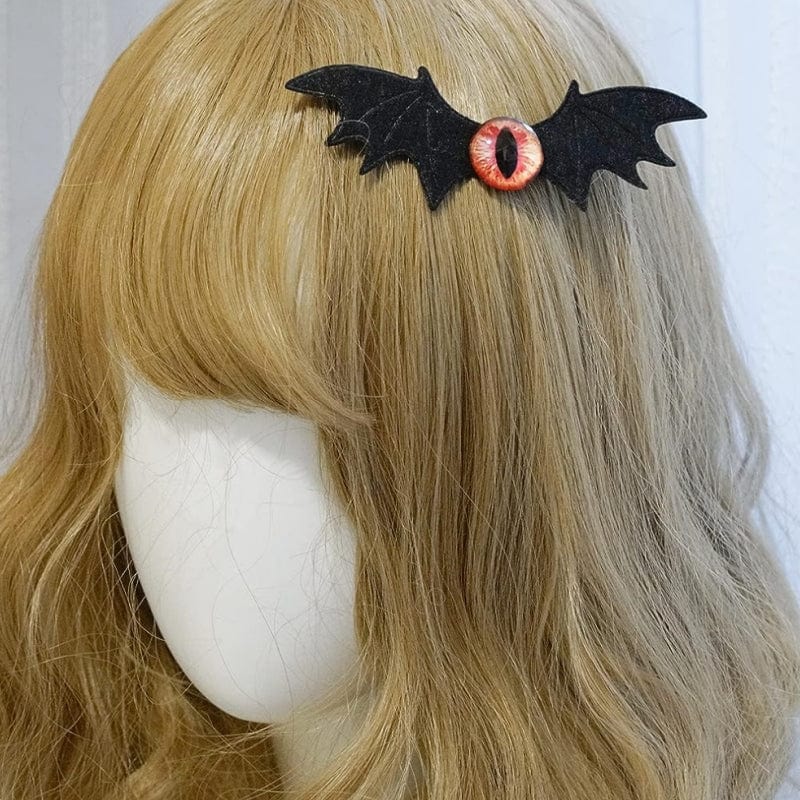 2Pcs Halloween Gothic Red Devil Eyes Bat Wings Hair Clips丨NueShiny