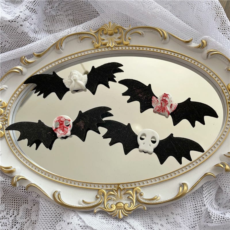 2Pcs Halloween Gothic Blood Skull Bat Wings Hair Clips丨NueShiny