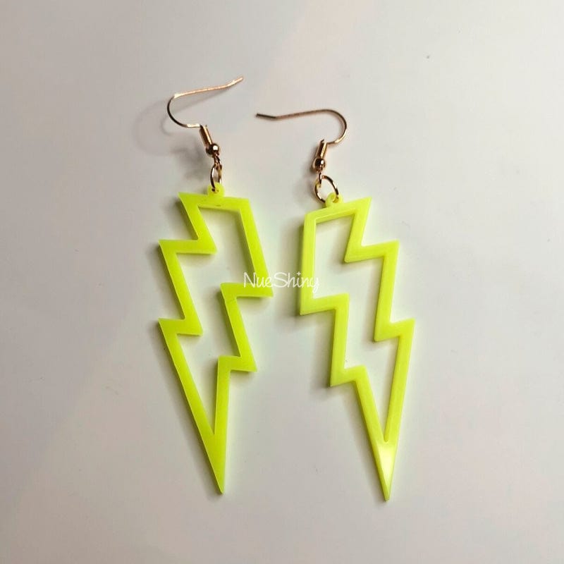 Punk Lightning-shaped Fluorescent Yellow Earrings丨NueShiny