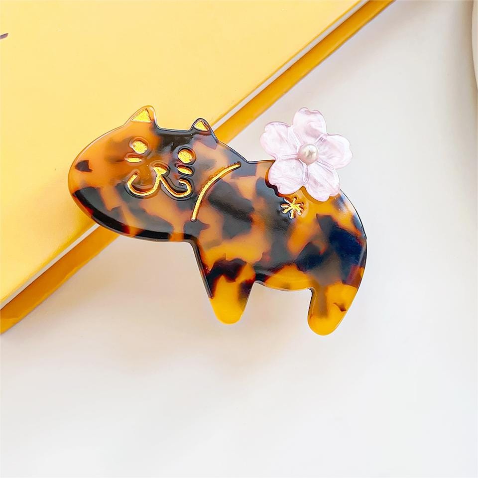 Brown Stripes Cat Acetate Hair Clip Accessories丨NueShiny