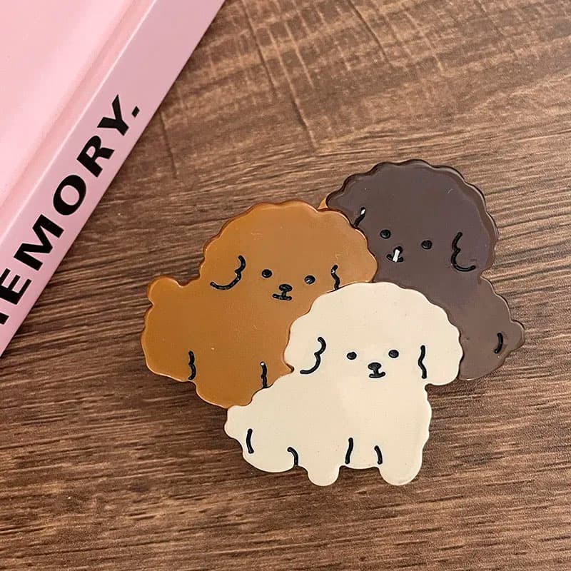 Dark Light Brown White 3 Puppies Furry Dog Hair Claw Clip丨NueShiny