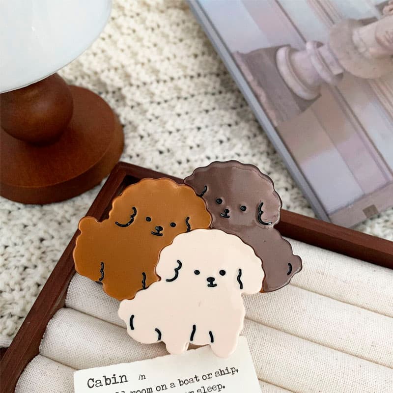 Dark Light Brown White 3 Puppies Furry Dog Hair Claw Clip丨NueShiny