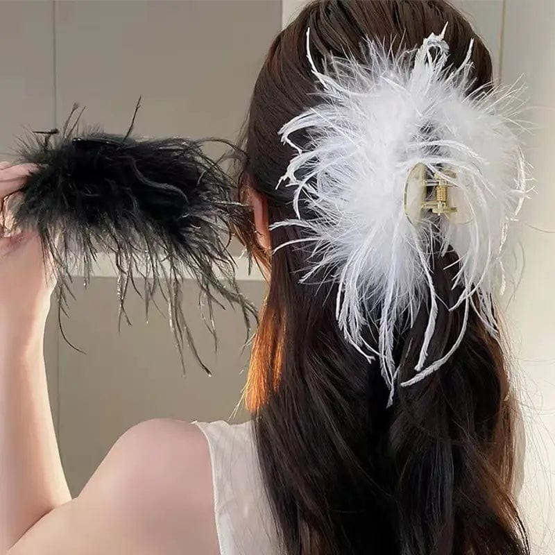 Large Ostrich White Feather Claw Clip丨NueShiny