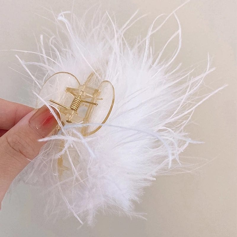 Large Ostrich White Feather Claw Clip丨NueShiny