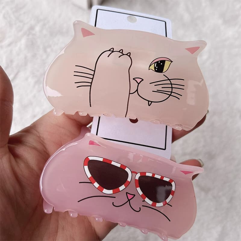 Pink Cartoon Kitty with Glasses Cat Hair Claw丨NueShiny