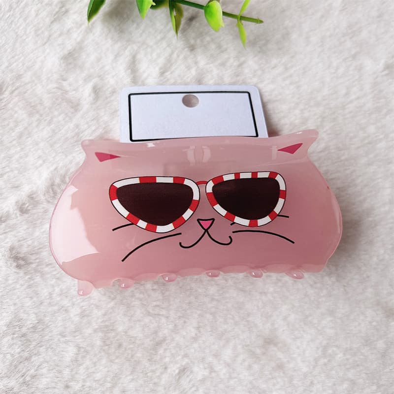 Pink Cartoon Kitty with Glasses Cat Hair Claw丨NueShiny