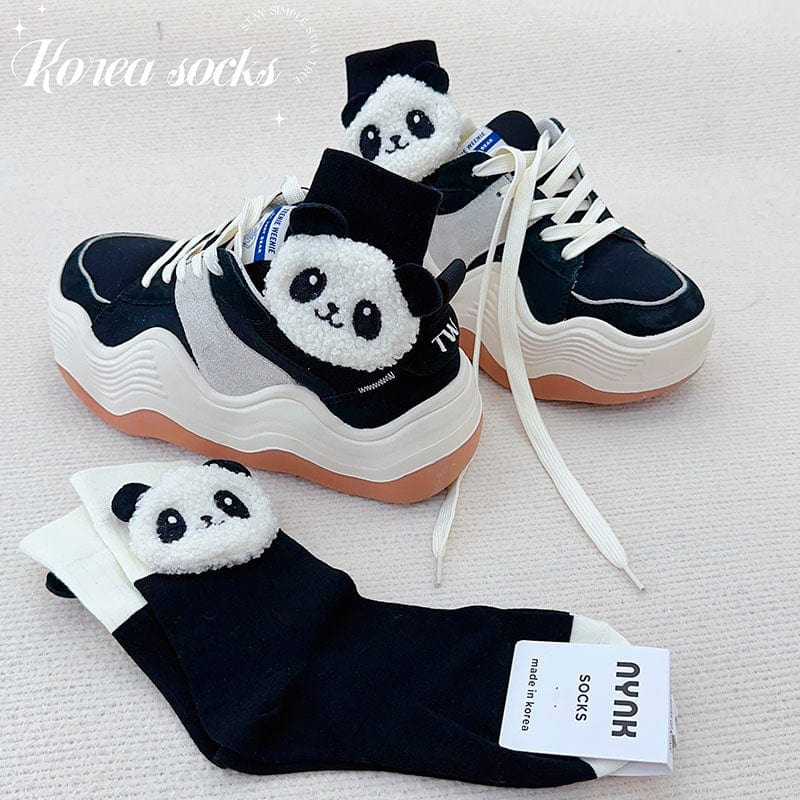 Black Cartoon Panda Socks丨NueShiny