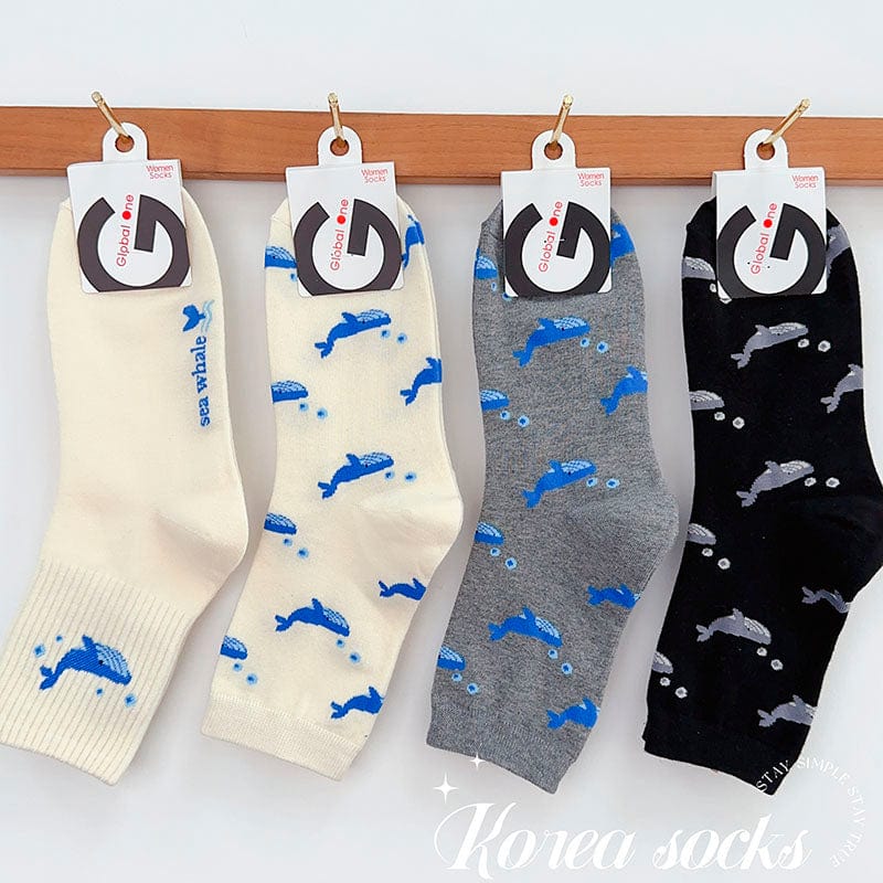 Whale Swim in the Ocean Series Black Socks丨NueShiny