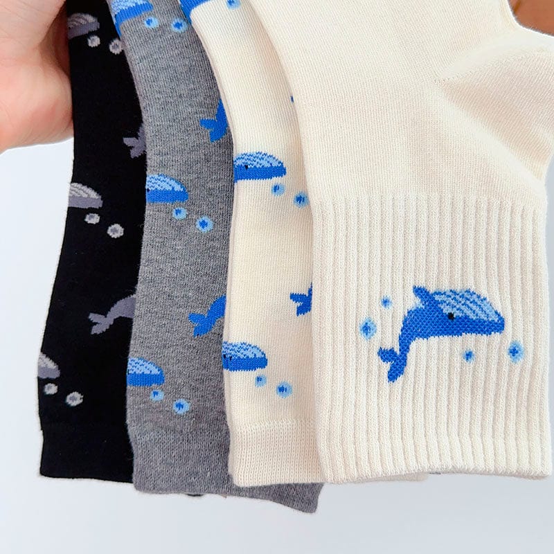 Whale Swim in the Ocean Series Black Socks丨NueShiny