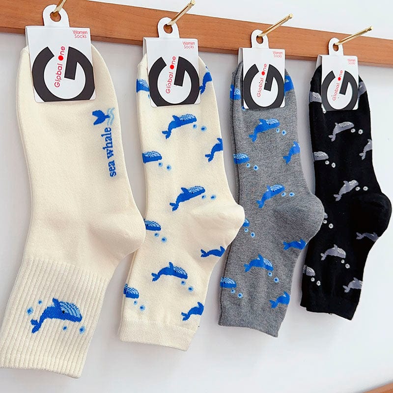 Whale Swim in the Ocean Series White Socks丨NueShiny