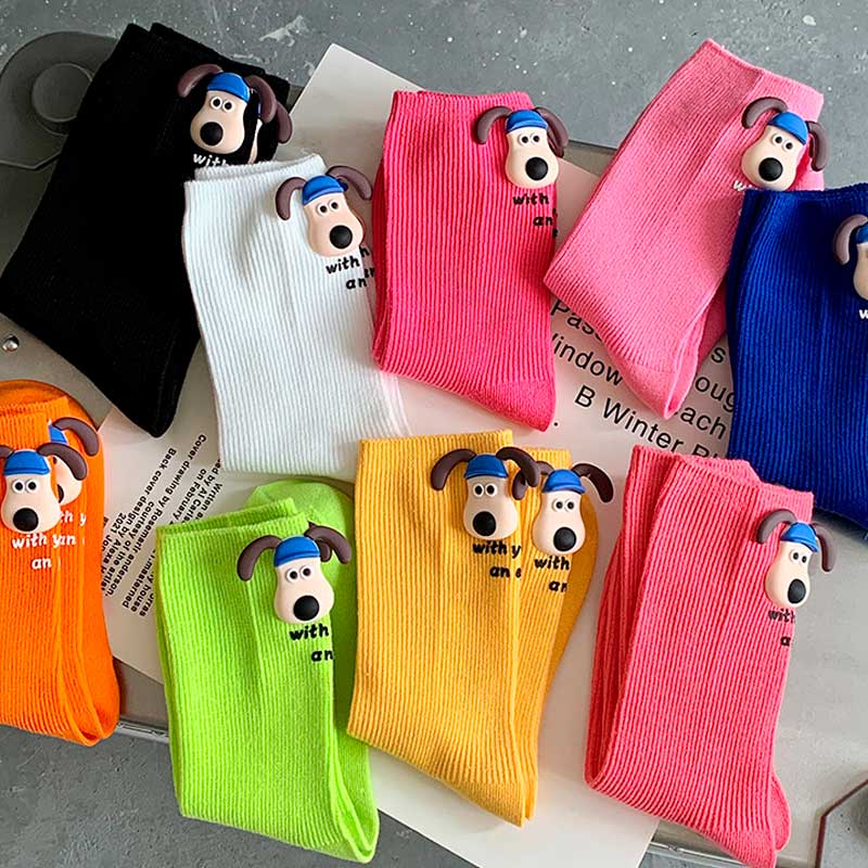 Cream Yellow Cartoon Puppy Socks丨NueShiny