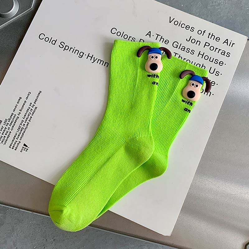 Green Cartoon Puppy Socks丨NueShiny