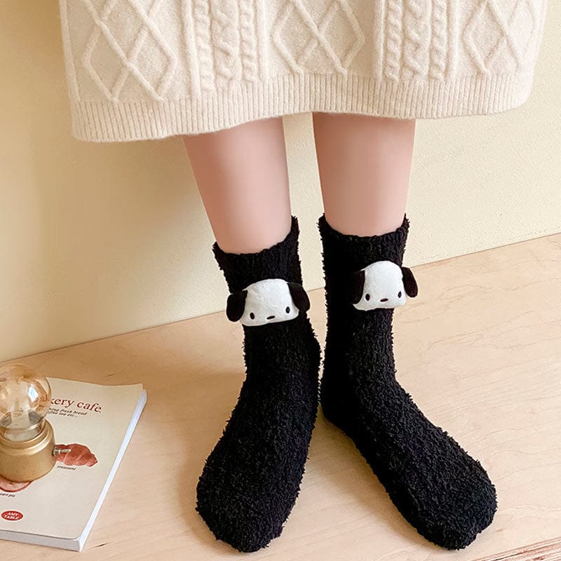 Black Fleece Cute Dog Socks丨NueShiny