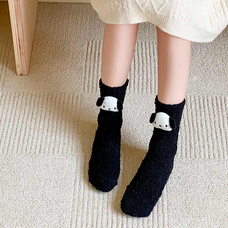 Black Fleece Cute Dog Socks丨NueShiny