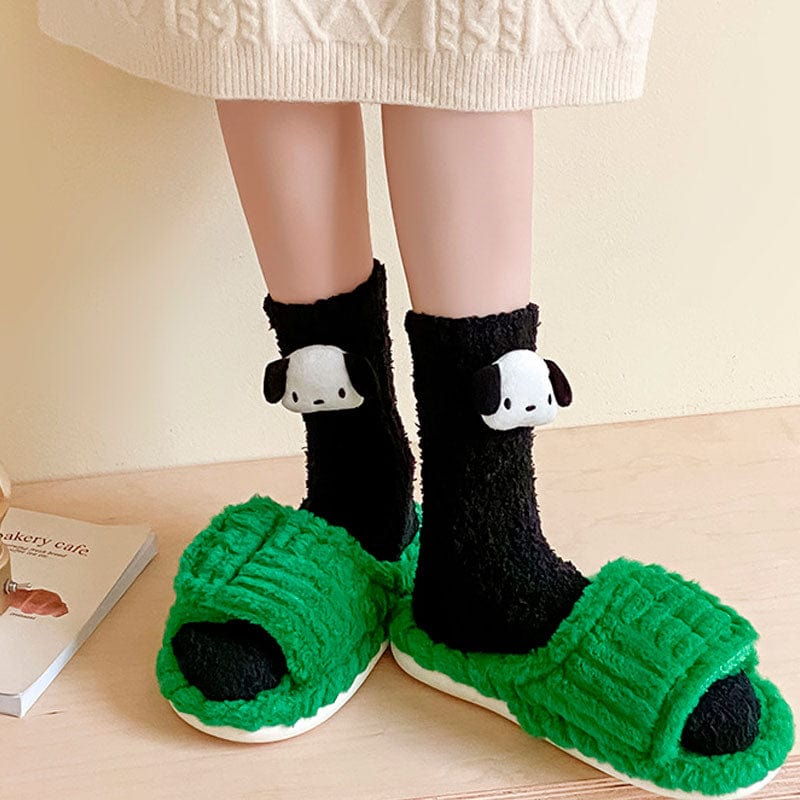 Black Fleece Cute Dog Socks丨NueShiny