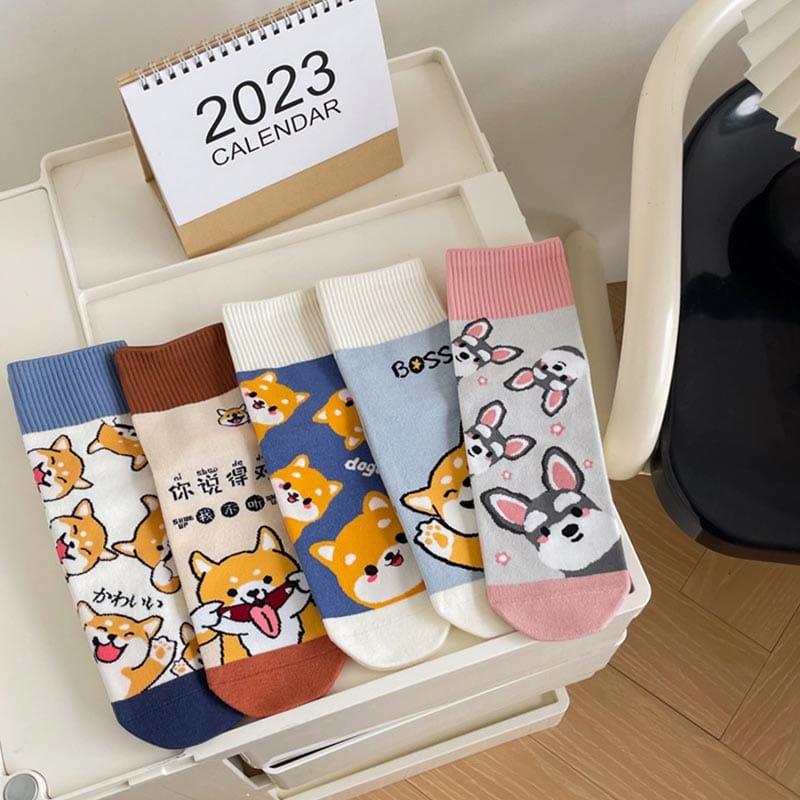 5 Pairs of Cute Shiba Inu Shnauzer Socks Set丨NueShiny