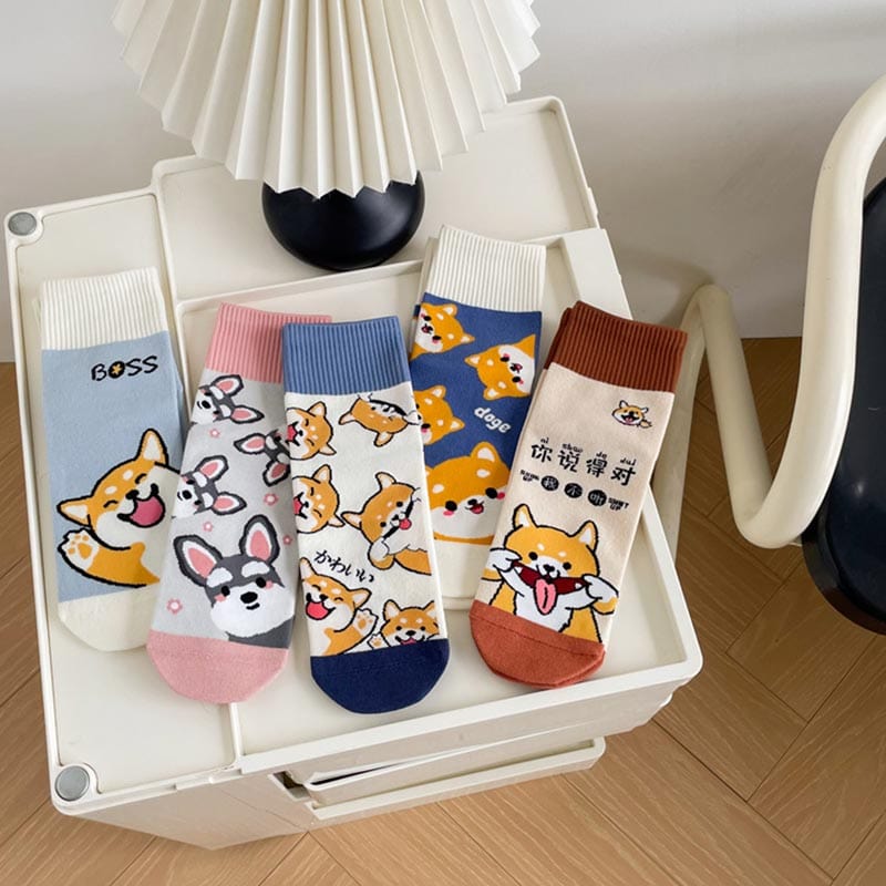 5 Pairs of Cute Shiba Inu Shnauzer Socks Set丨NueShiny