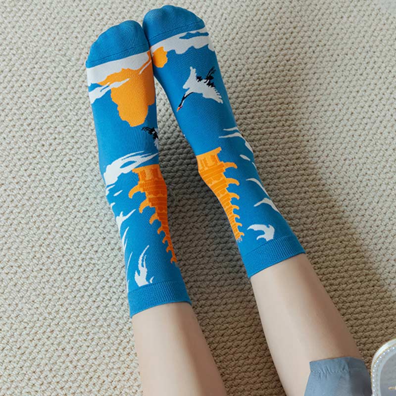 Cranes in Harmony Temple Socks丨NueShiny