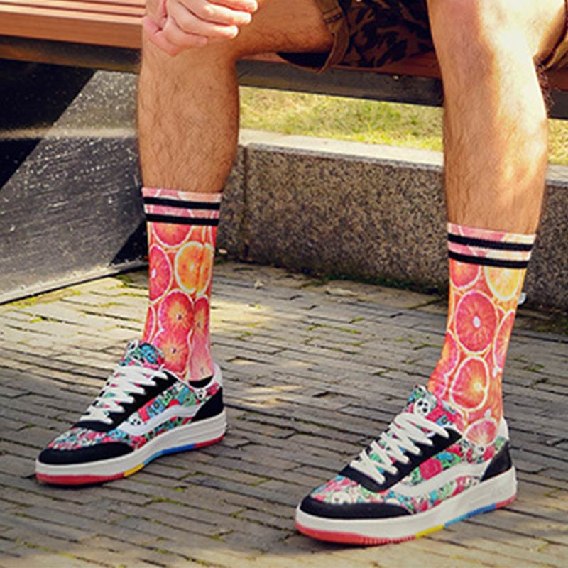 Orange  Printed Trendy Socks丨NueShiny