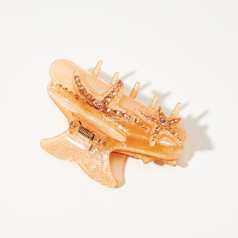 Orange Starfish Decorated with Leaf Texture Hair Claw丨NueShiny