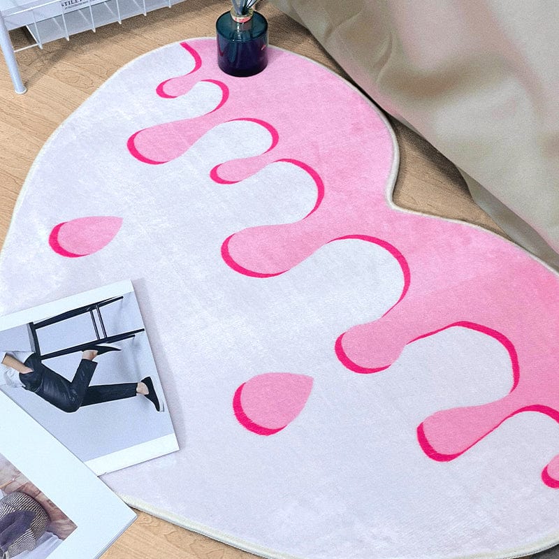 Pink White Heart Shaped Cotton Bath Rug Washable Bathroom丨NueShiny