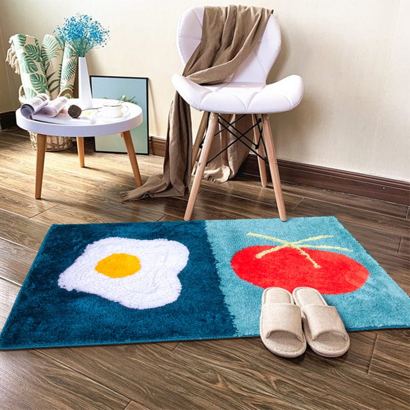 Fried Egg Tomato Tufted Rug Green Decor丨NueShiny